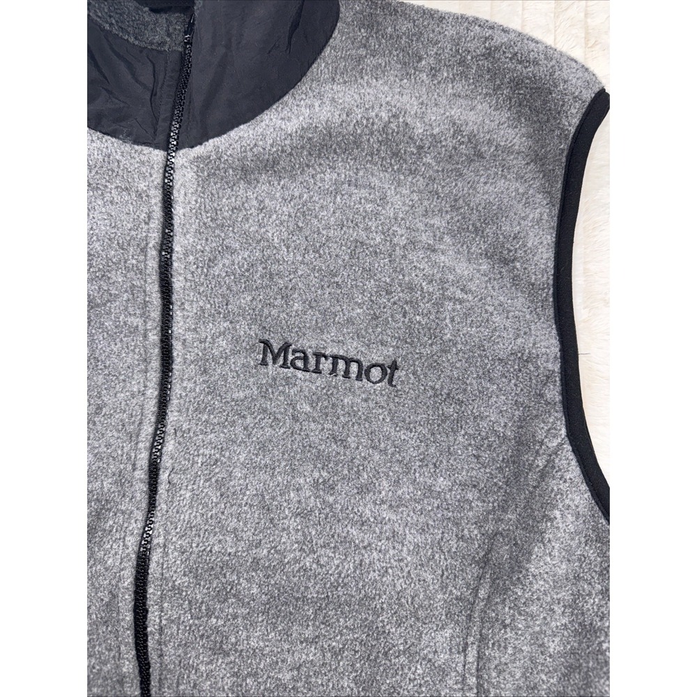 Marmot Vest Mens Medium Gray Black Polartec Fleece Lined Full Zip Hand‎ Pockets - Picture 2 of 10